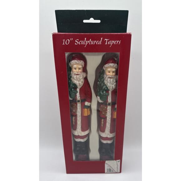 Vintage Pair 10” Sculptured Santa Claus Taper Candles Hand Painted Unburned - Picture 1 of 6